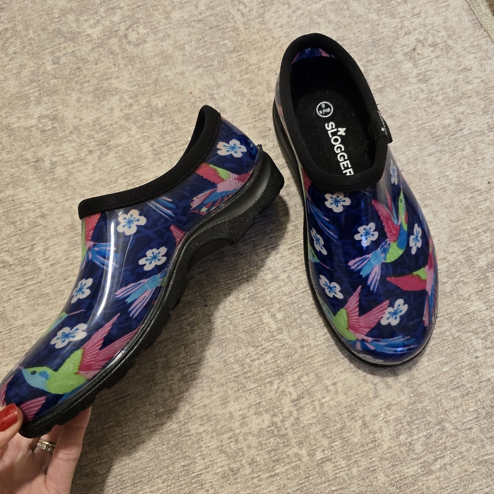 Sloggers Hummingbird & Floral Waterproof Garden Clog Hospital Nurse Doctor Shoes